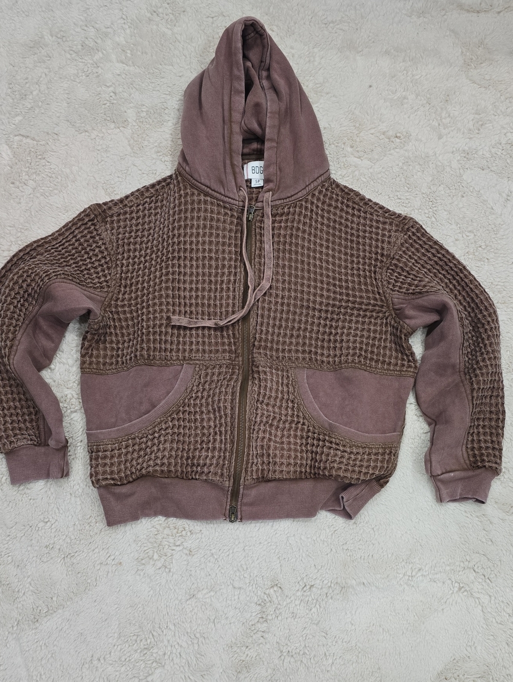 BDG Mauve-Brown Waffle Knit Zip Hoodie